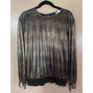 Vintage Lauren Lee, Disco Polyester, Blouse, Gold, And Black Retro Size Large/18